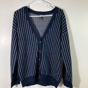Womens Forever 21 Striped Grandpa Cardigan Navy‎ White M
